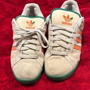 Adidas Beige Sneakers with Orange and Green Highlights